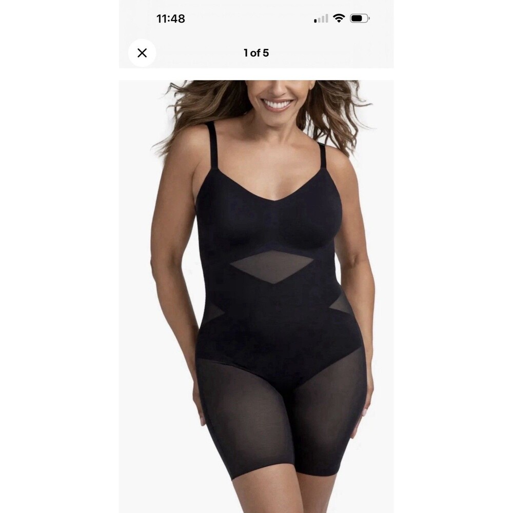 Honeylove Black SuperPower Mid Thigh Padded Bra Shapewear Bodysuit Plus XXXL New